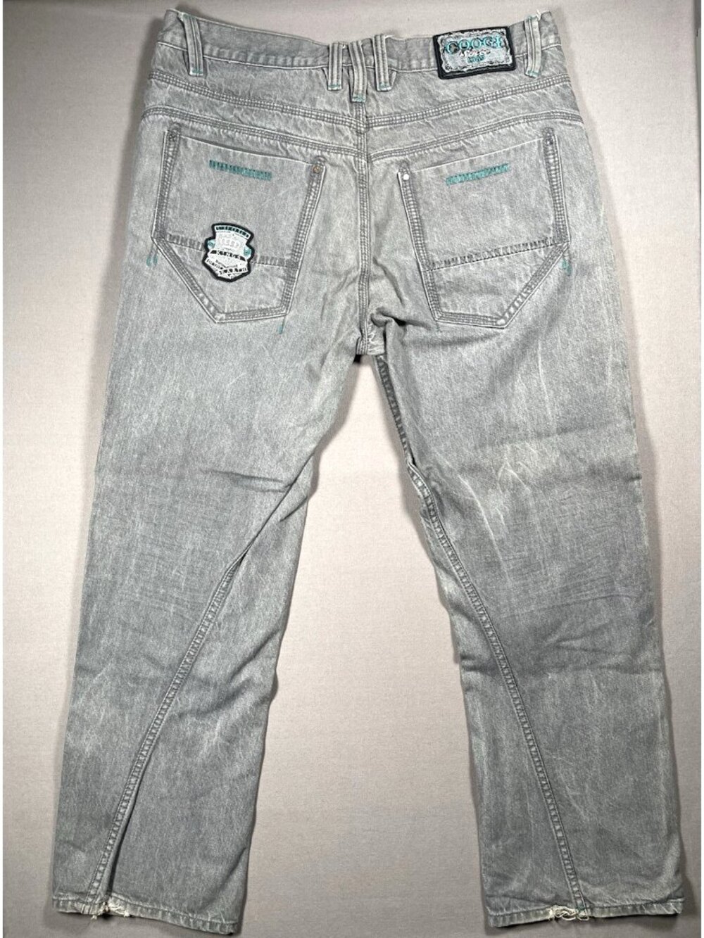Coogi Vintage Embroidered Baggy Wide Leg Gray Denim Jeans - Men Size 38 X 34